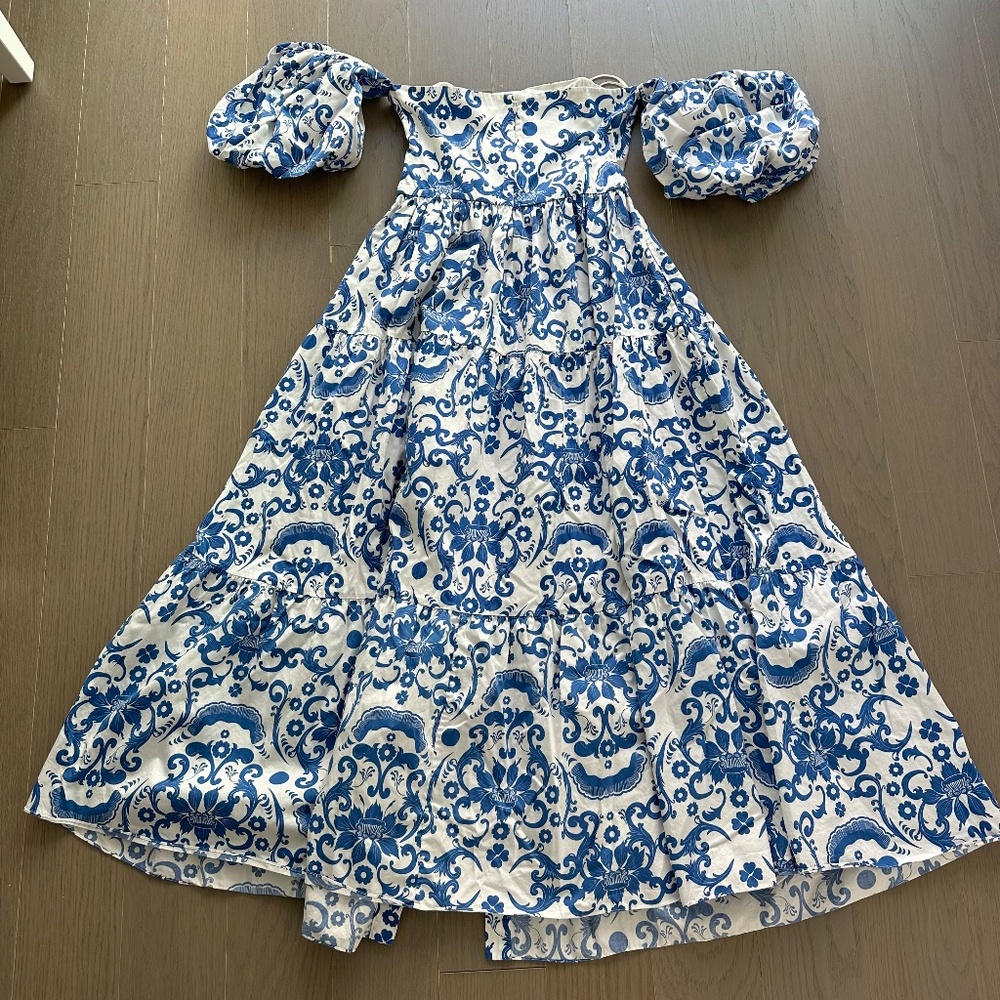 Borgo De Nor Julia Cotton Dress Venezia Blue Off the Shoulder Button UK 12 US 8 - Picture 8 of 11